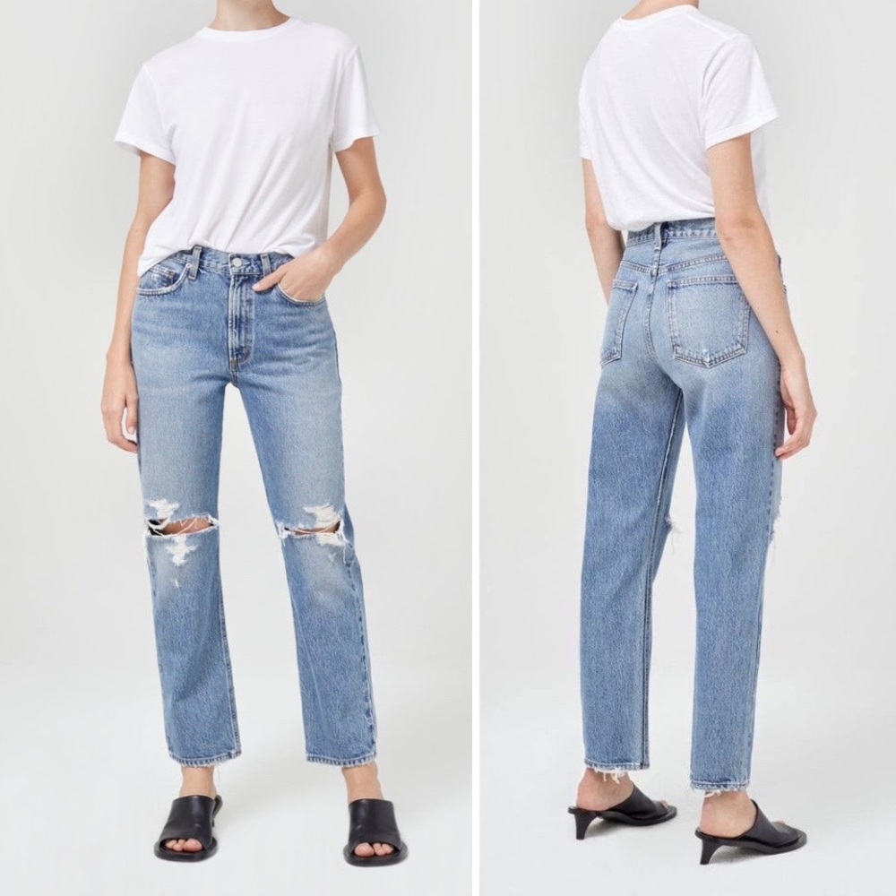 NWT AGOLDE Mia Mid Rise Straight Jeans in Rule 25